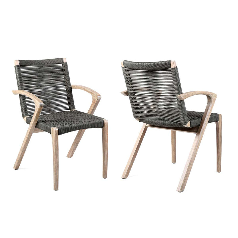 Brielle Outdoor Light Eucalyptus Wood and Charcoal Rope Dining Chairs - Set of 2 By Armen Living | Outdoor Chairs |  Modishstore  - 3