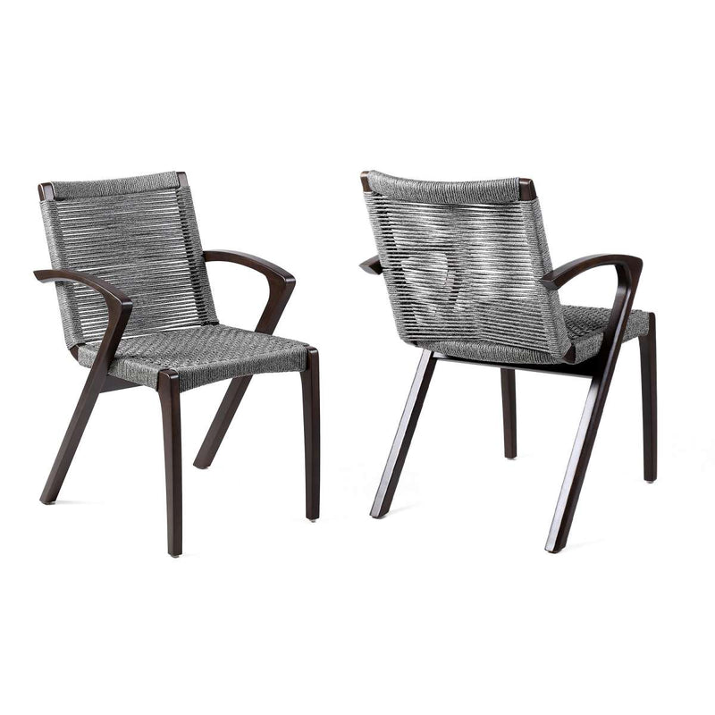 Brielle Outdoor Light Eucalyptus Wood and Charcoal Rope Dining Chairs - Set of 2 By Armen Living | Outdoor Chairs |  Modishstore  - 5