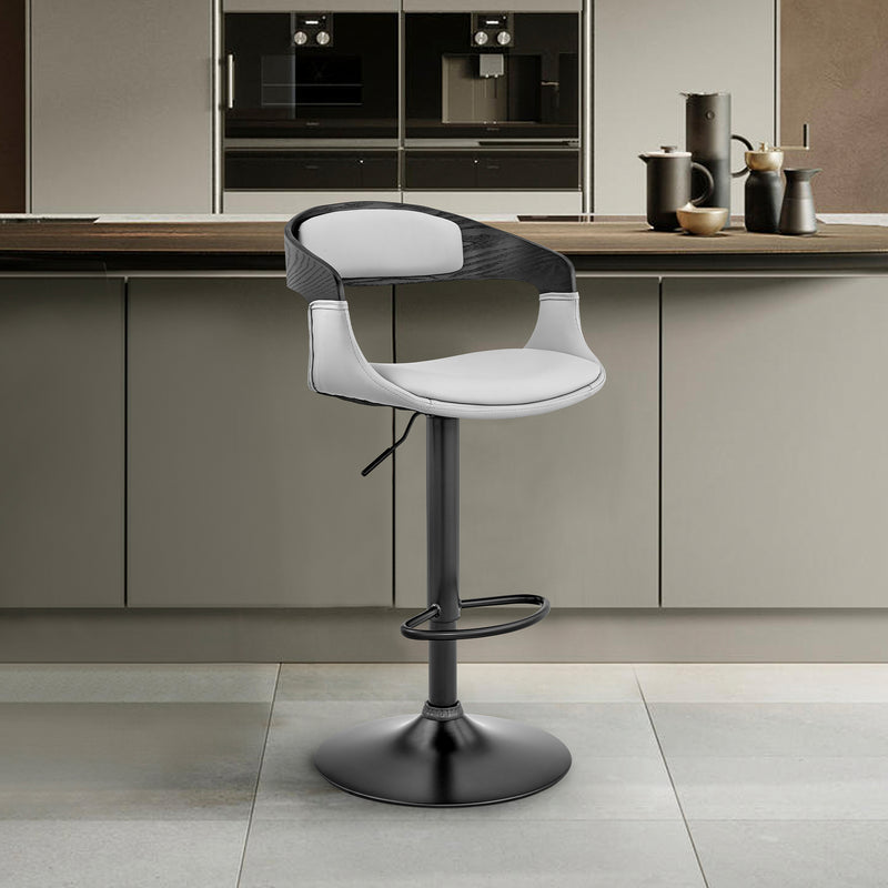 Benson Adjustable Gray Faux Leather and Black Wood Bar Stool with Black Base By Armen Living | Bar Stools | Modishstore