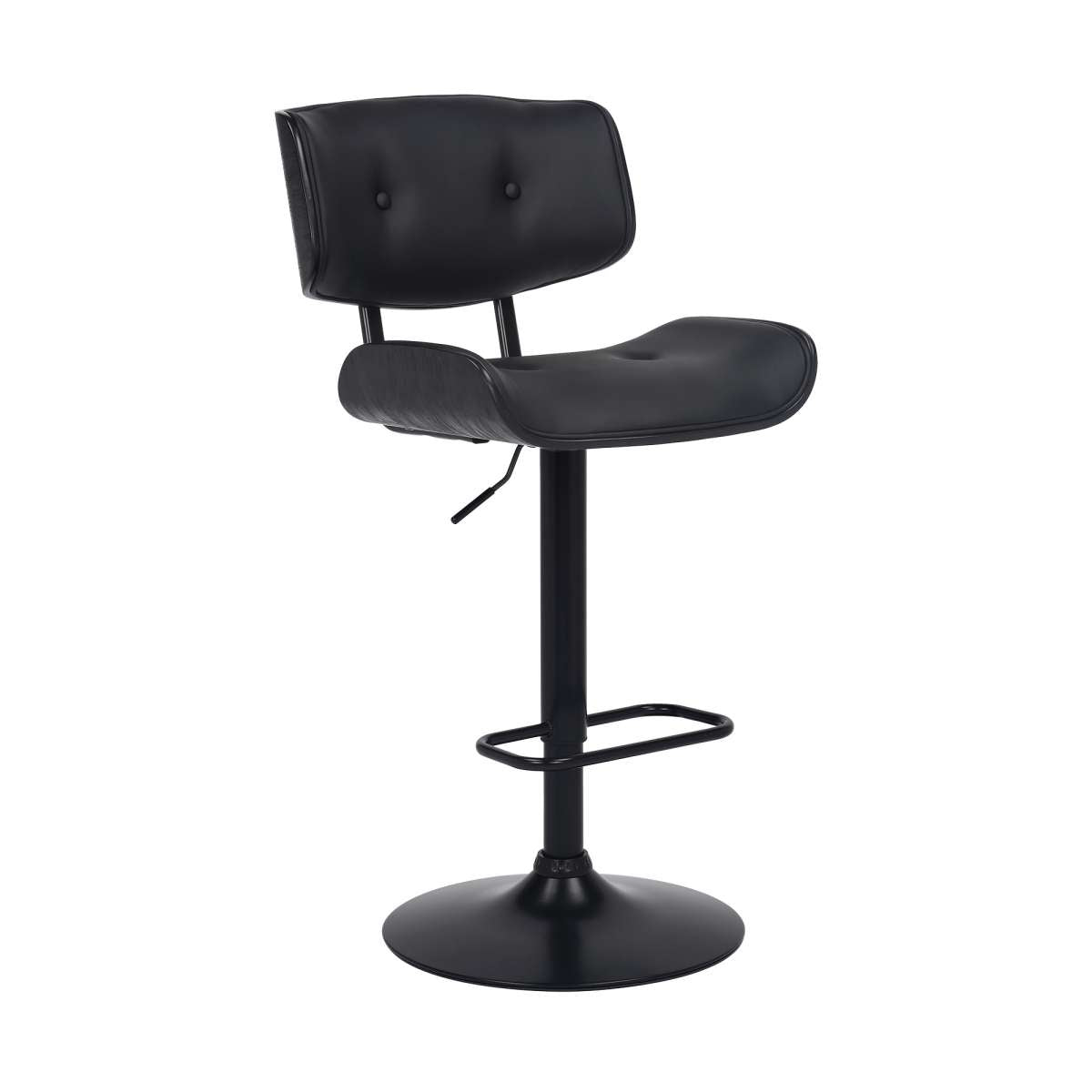 Brooklyn Adjustable Swivel Black Faux Leather and Black Wood Bar Stool with Black Base By Armen Living | Bar Stools | Modishstore