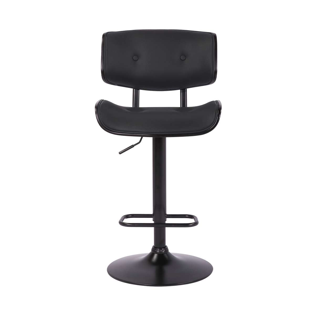 Brooklyn Adjustable Swivel Black Faux Leather and Black Wood Bar Stool with Black Base By Armen Living | Bar Stools | Modishstore - 2