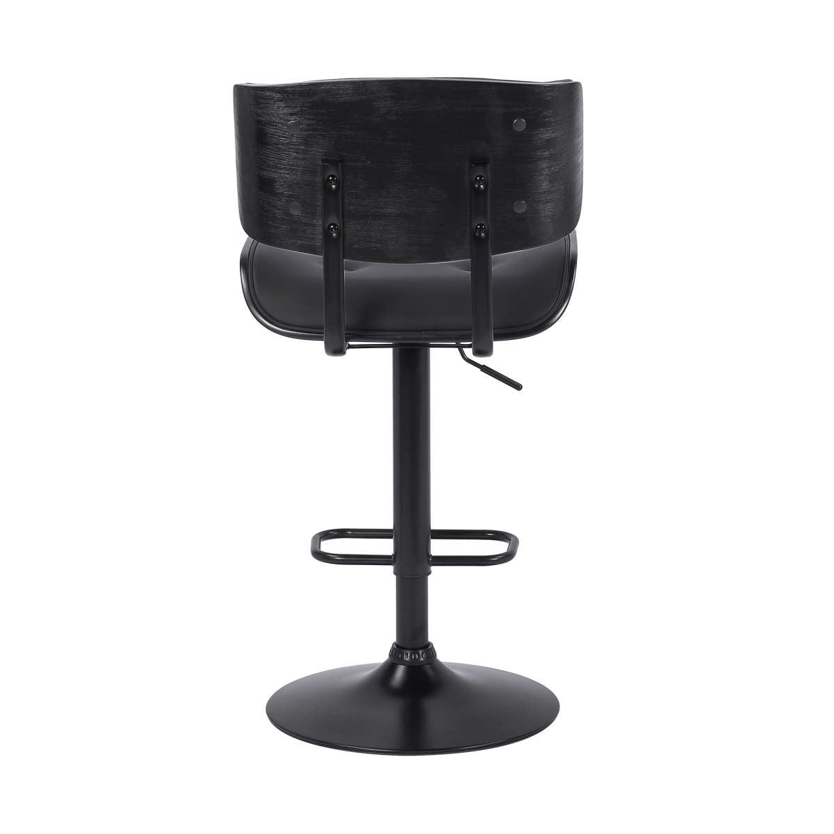 Brooklyn Adjustable Swivel Black Faux Leather and Black Wood Bar Stool with Black Base By Armen Living | Bar Stools | Modishstore - 4