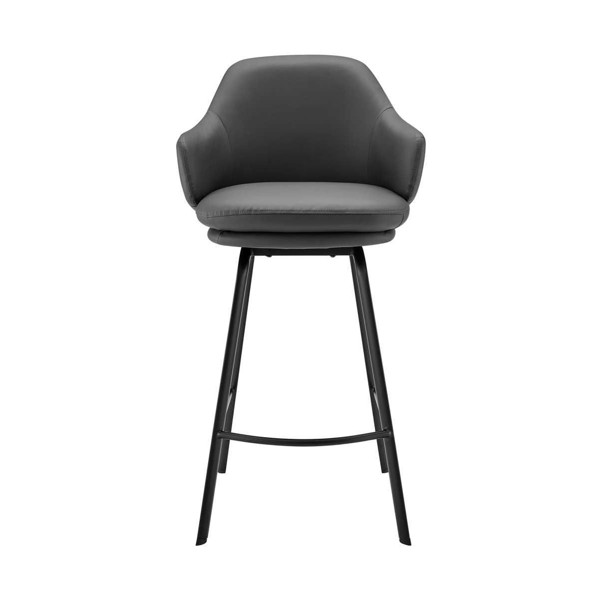 Brigden Gray Faux Leather and Black Metal Swivel 30" Bar Stool By Armen Living | Bar Stools | Modishstore - 3