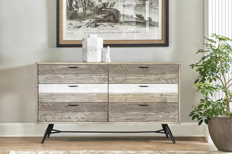 Bridges 6 Drawer Dresser in Two Tone Acacia Wood By Armen Living | Dressers | Modishstore