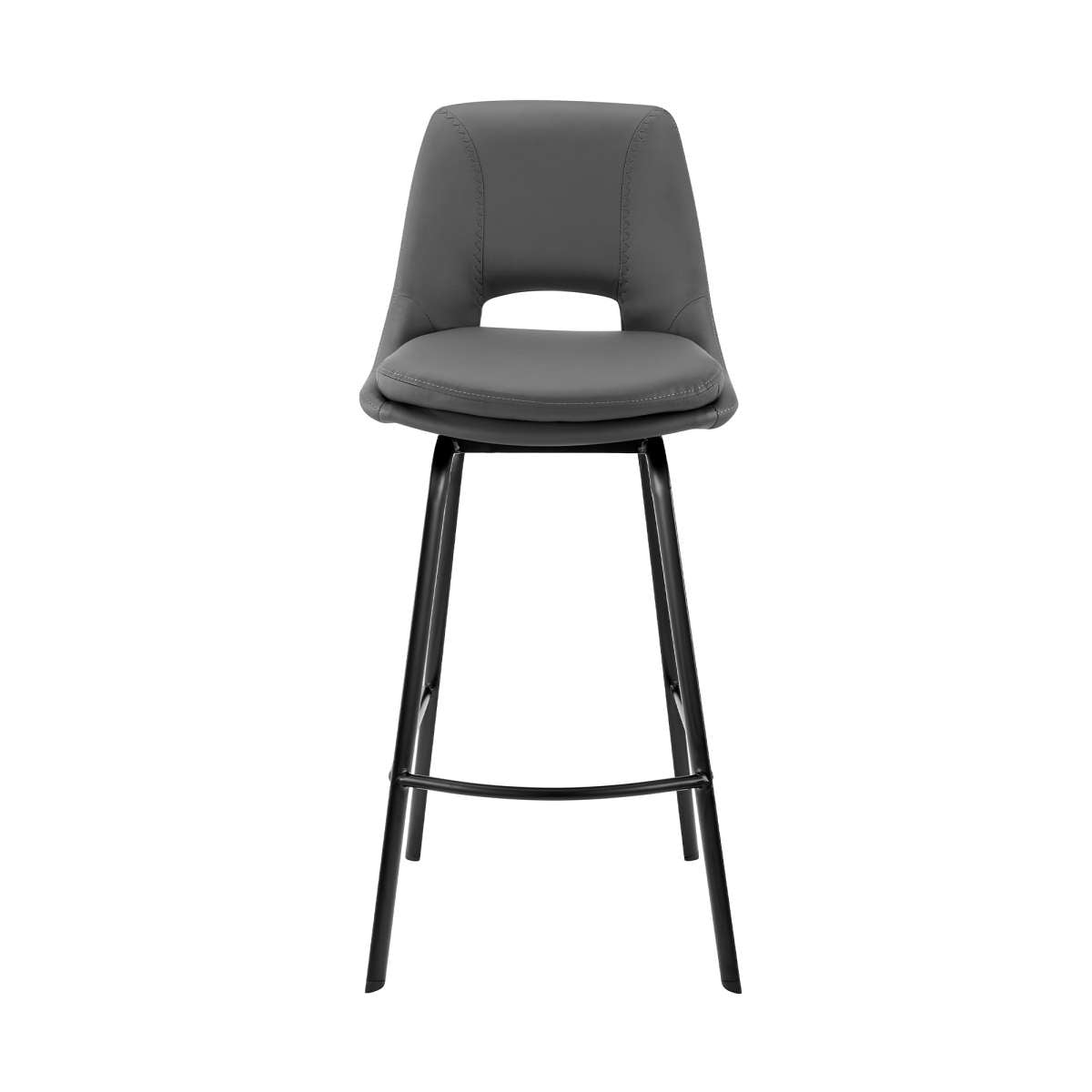 Carise Gray Faux Leather and Black Metal Swivel 30" Bar Stool By Armen Living | Bar Stools | Modishstore - 2