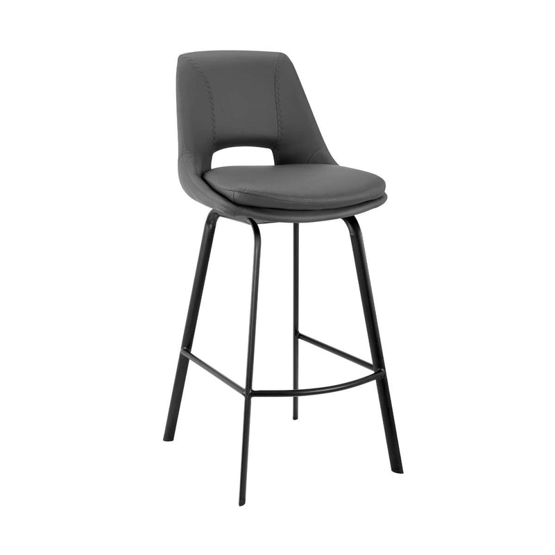 Carise Gray Faux Leather and Black Metal Swivel 30" Bar Stool By Armen Living | Bar Stools | Modishstore