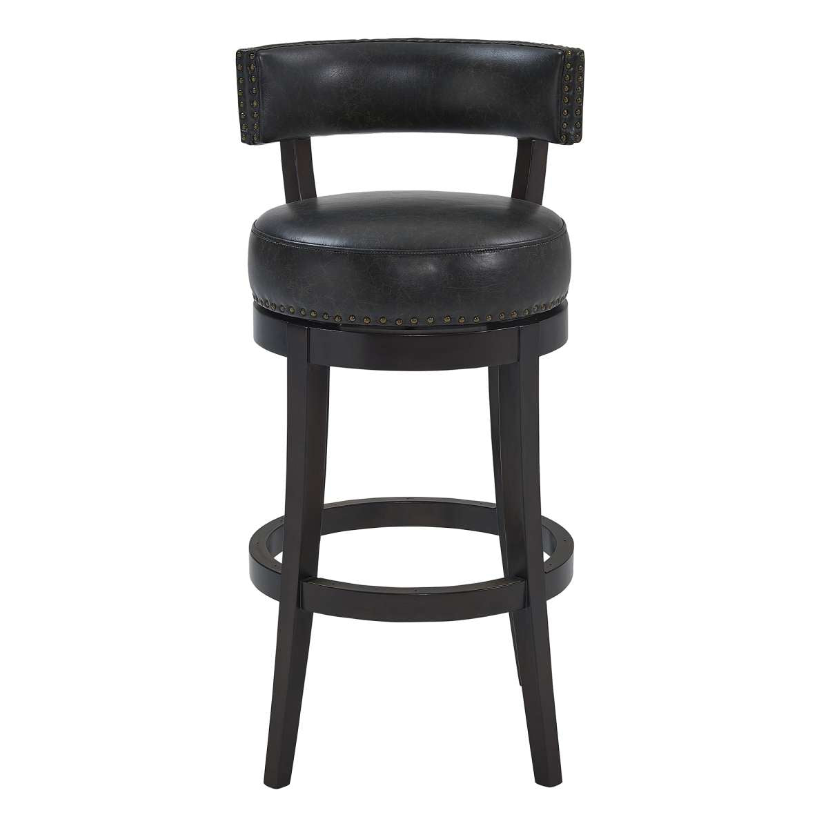 Corbin 26" Counter Height Swivel Onyx Faux Leather and Espresso Wood Bar Stool By Armen Living | Bar Stools |  Modishstore  - 7