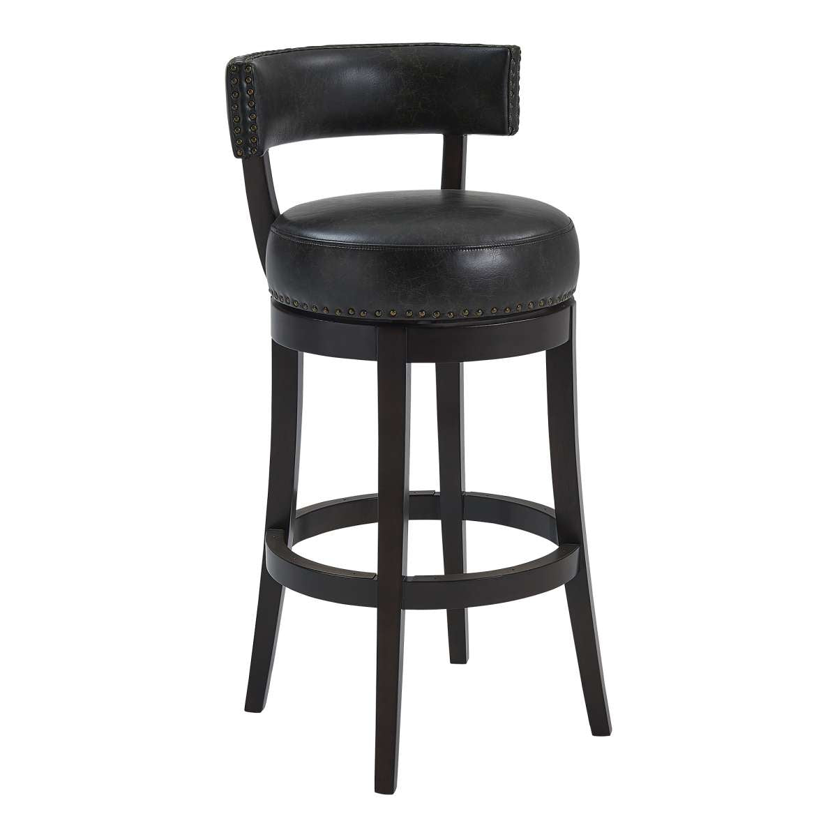 Corbin 26" Counter Height Swivel Onyx Faux Leather and Espresso Wood Bar Stool By Armen Living | Bar Stools |  Modishstore  - 6