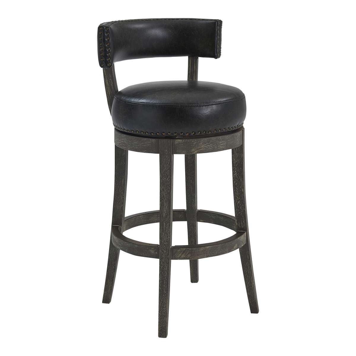 Corbin 26" Counter Height Swivel Onyx Faux Leather and American Grey Wood Bar Stool By Armen Living | Bar Stools |  Modishstore  - 6