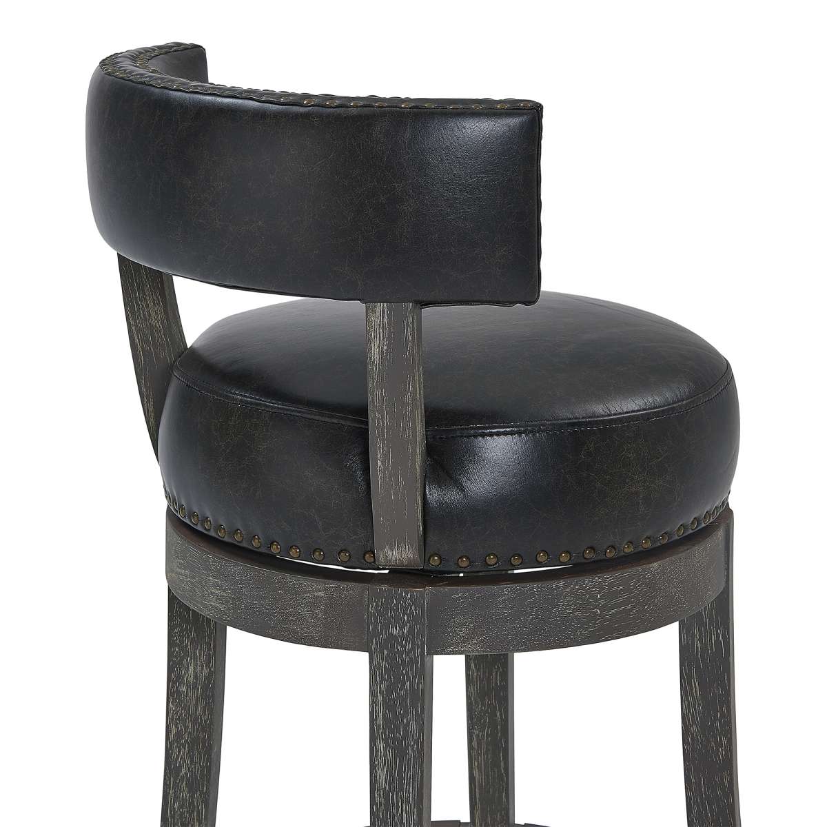 Corbin 30" Bar Height Swivel Onyx Faux Leather and American Grey Wood Bar Stool By Armen Living | Bar Stools |  Modishstore  - 8