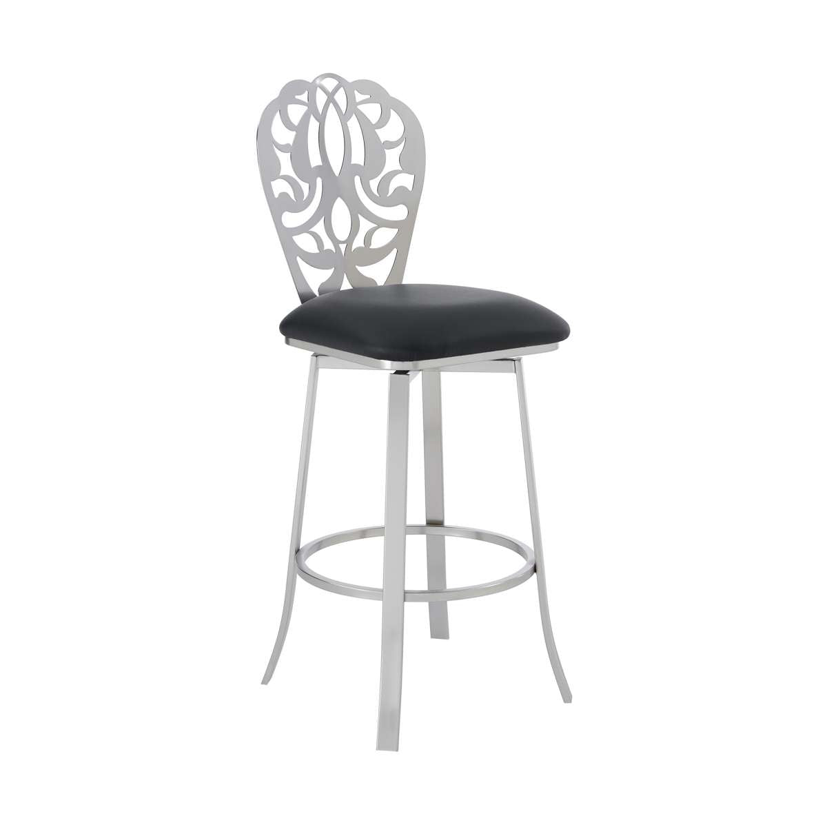 Cherie Contemporary 26" Counter Height Barstool in Brushed Stainless Steel Finish and Black Faux Leather By Armen Living | Bar Stools |  Modishstore  - 5