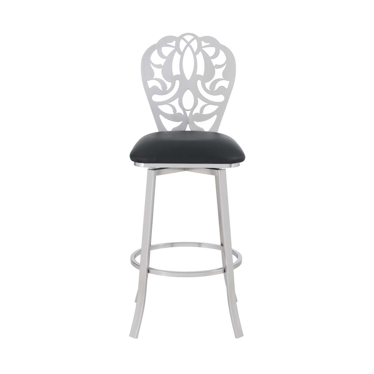 Cherie Contemporary 26" Counter Height Barstool in Brushed Stainless Steel Finish and Black Faux Leather By Armen Living | Bar Stools |  Modishstore  - 6