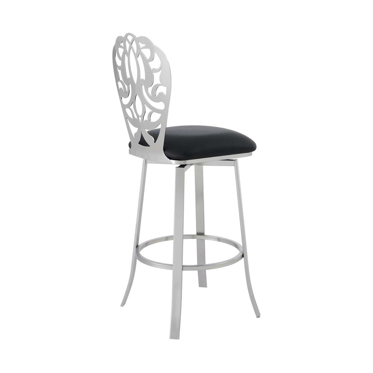 Cherie Contemporary 26" Counter Height Barstool in Brushed Stainless Steel Finish and Black Faux Leather By Armen Living | Bar Stools |  Modishstore  - 7