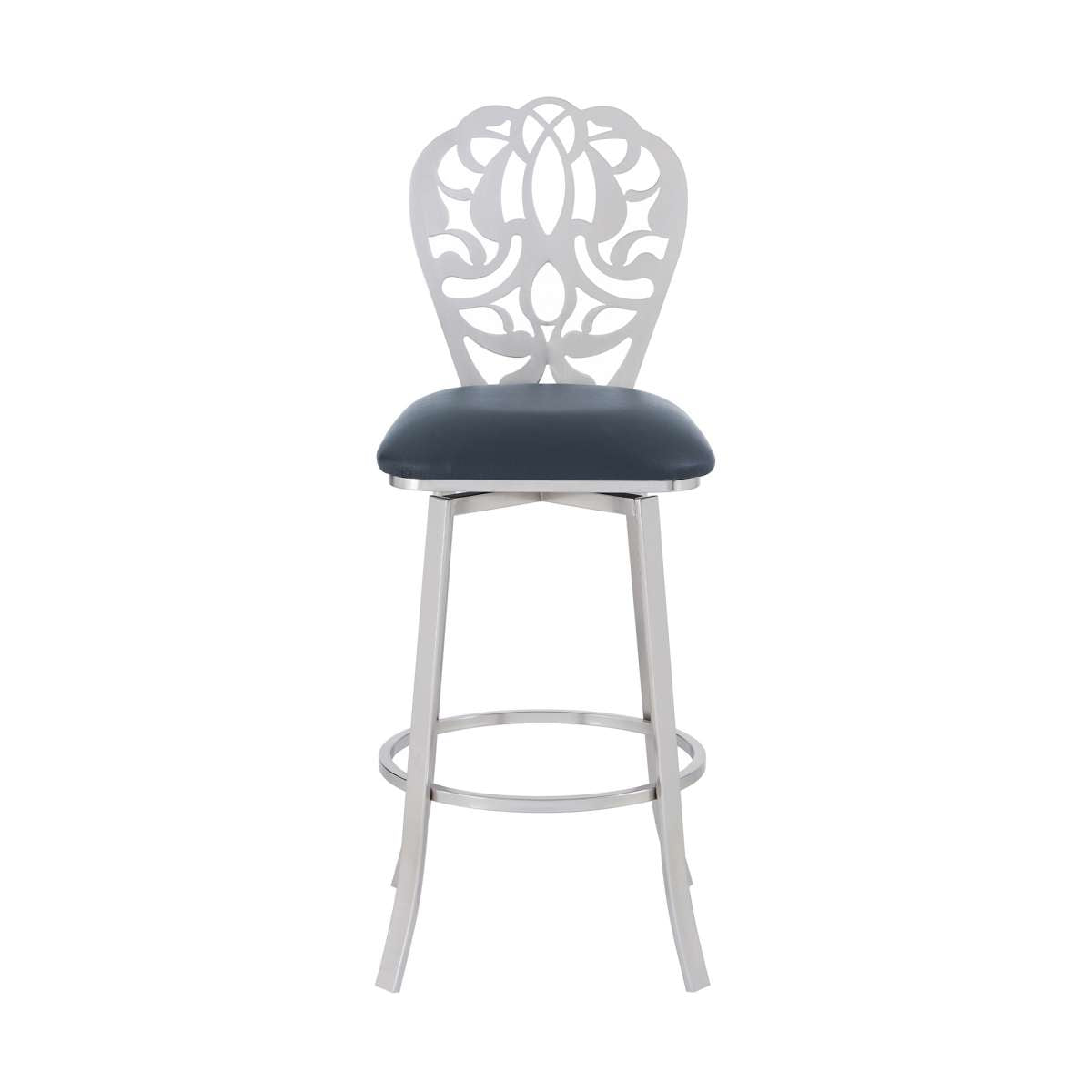 Cherie Contemporary 26" Counter Height Barstool in Brushed Stainless Steel Finish and Gray Faux Leather By Armen Living | Bar Stools |  Modishstore  - 5