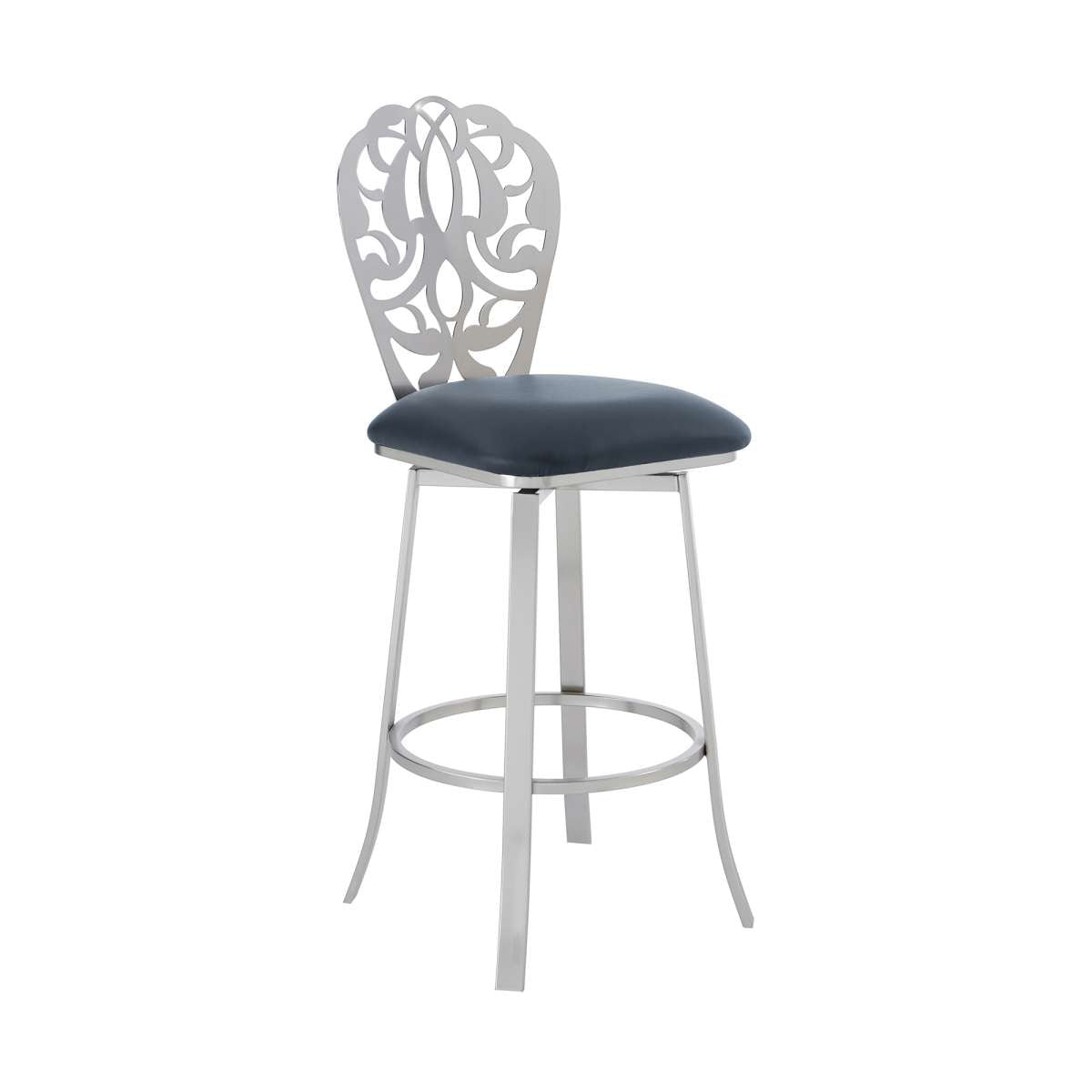 Cherie Contemporary 26" Counter Height Barstool in Brushed Stainless Steel Finish and Gray Faux Leather By Armen Living | Bar Stools |  Modishstore  - 4