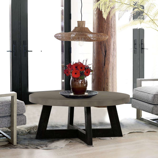 Chester Modern Concrete and Acacia Round Coffee Table By Armen Living | Coffee Tables | Modishstore