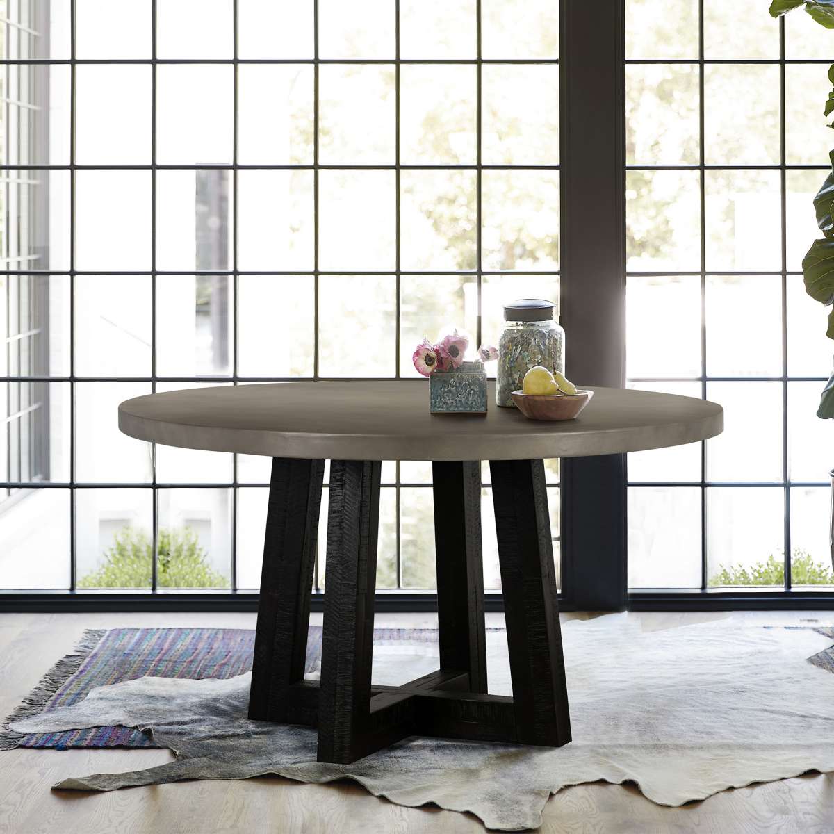 Chester Modern Concrete and Acacia Round Dining Table By Armen Living | Dining Tables | Modishstore