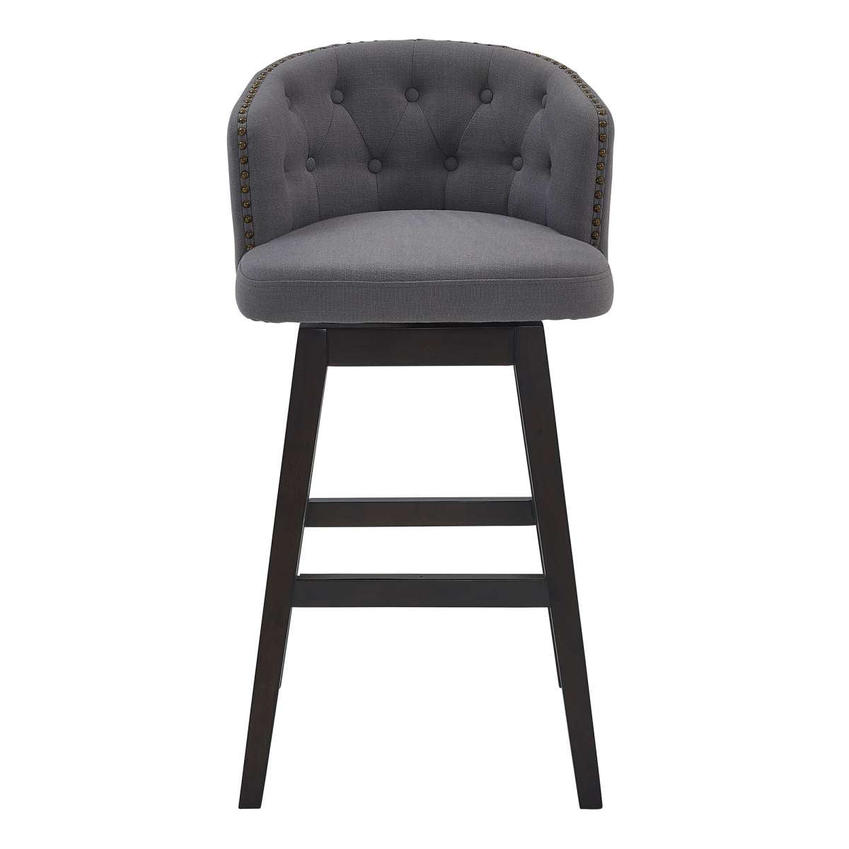 Celine 30" Bar Height Swivel Grey Fabric and Espresso Wood Bar Stool By Armen Living | Bar Stools |  Modishstore  - 3