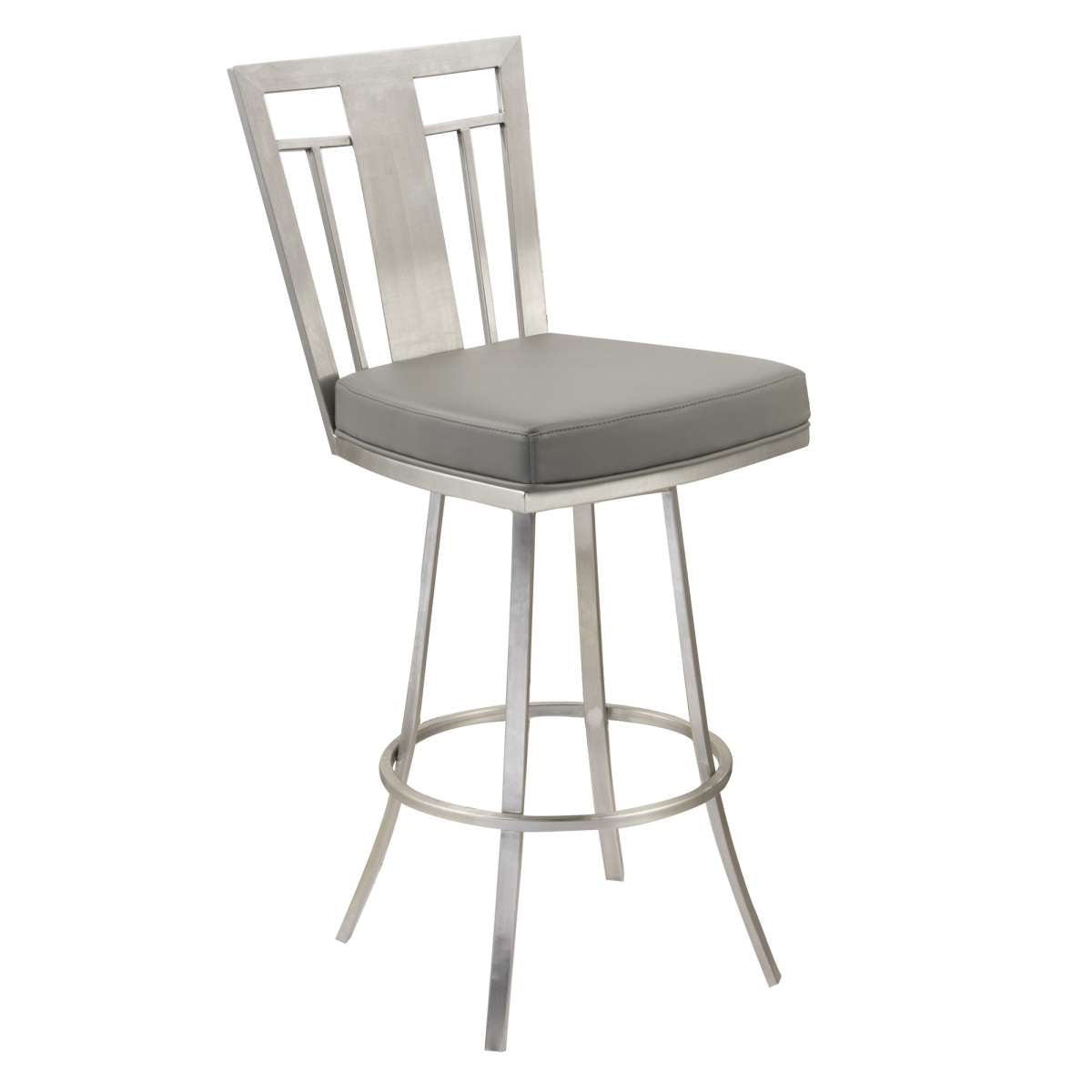 Cleo 26" Modern Swivel Barstool In Gray and Stainless Steel By Armen Living | Bar Stools | Modishstore - 2