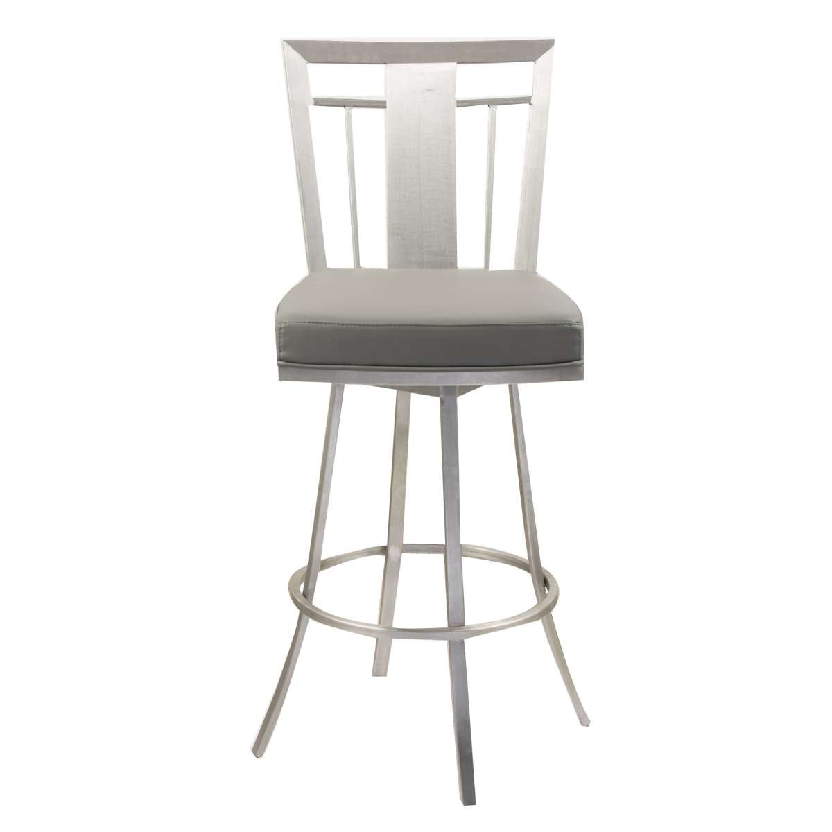 Cleo 26" Modern Swivel Barstool In Gray and Stainless Steel By Armen Living | Bar Stools | Modishstore - 3