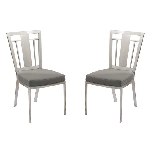 Cleo Contemporary Dining Chair In Gray and Stainless Steel - Set of 2 By Armen Living | Dining Chairs | Modishstore