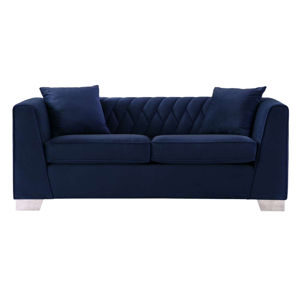 Cambridge Contemporary Loveseat in Brushed Stainless Steel and Blue Velvet By Armen Living | Loveseats | Modishstore - 2