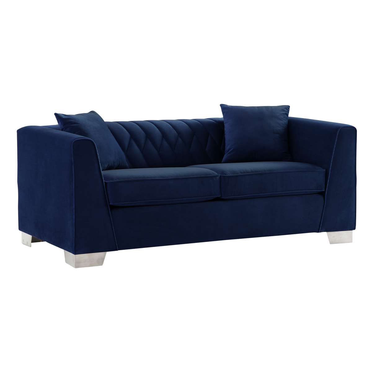 Cambridge Contemporary Loveseat in Brushed Stainless Steel and Blue Velvet By Armen Living | Loveseats | Modishstore - 3