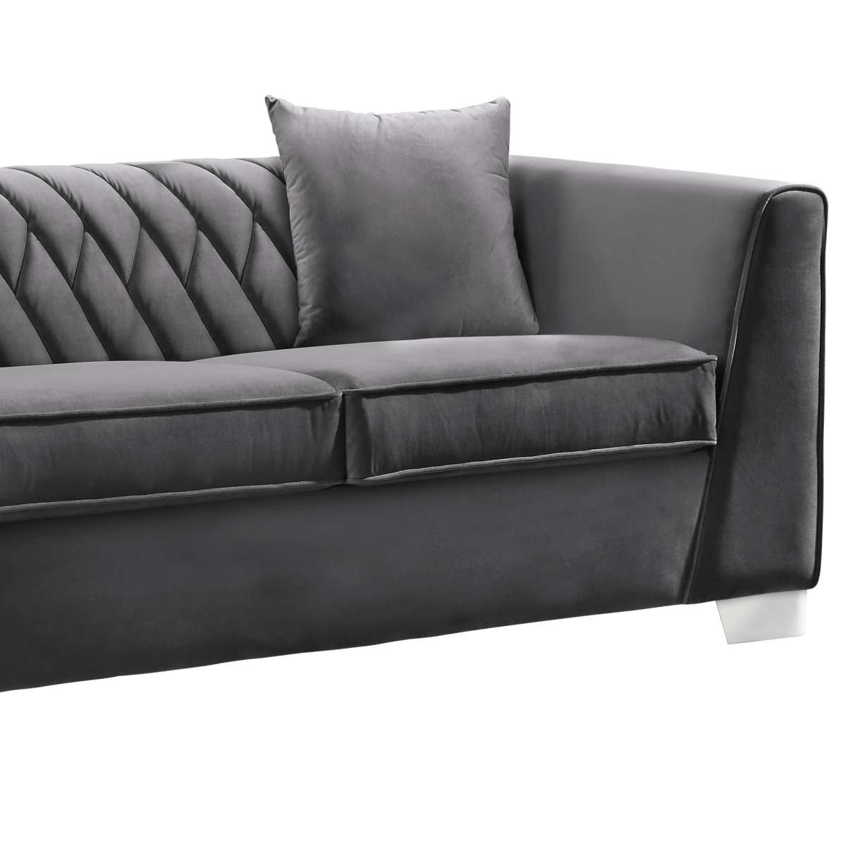 Cambridge Contemporary Loveseat in Brushed Stainless Steel and Blue Velvet By Armen Living | Loveseats | Modishstore - 9