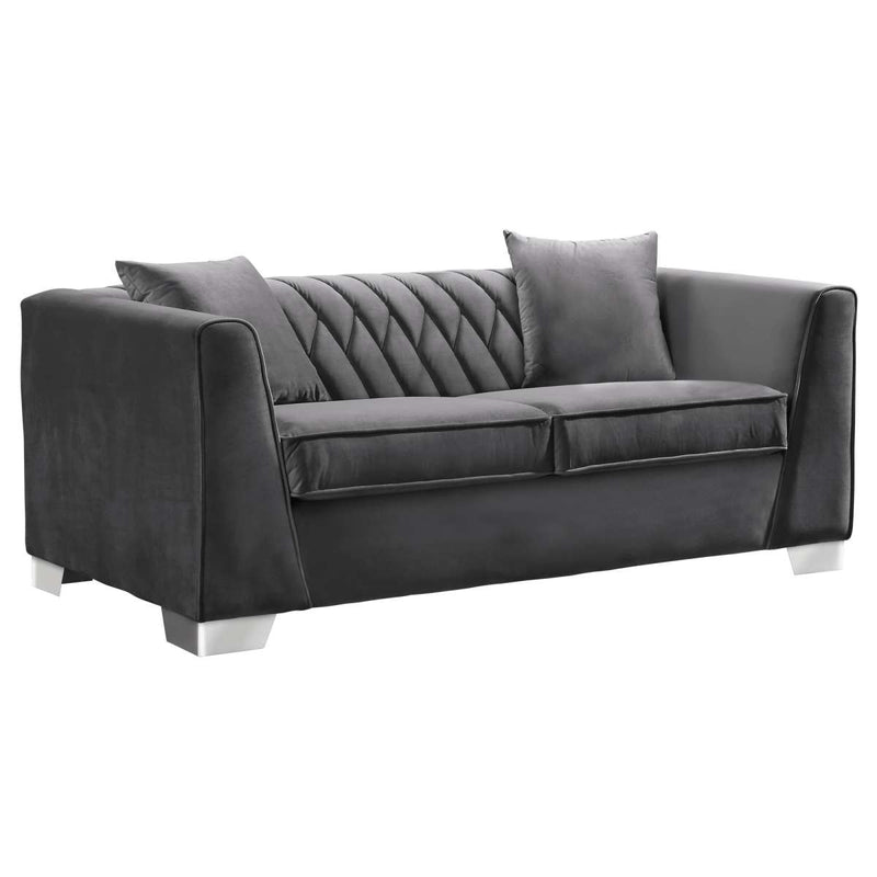 Cambridge Contemporary Loveseat in Brushed Stainless Steel and Blue Velvet By Armen Living | Loveseats | Modishstore - 8