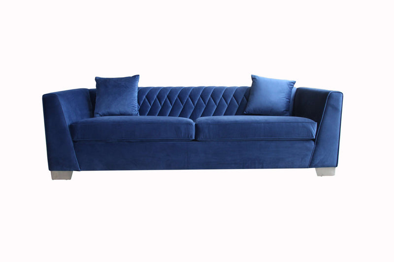 Cambridge Contemporary Sofa in Brushed Stainless Steel and Blue Velvet By Armen Living | Sofas |  Modishstore 