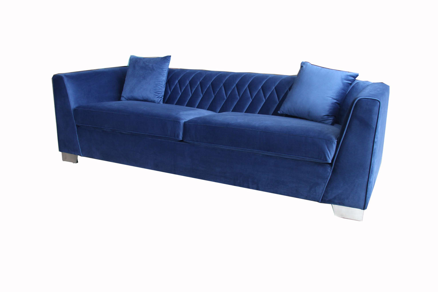 Cambridge Contemporary Sofa in Brushed Stainless Steel and Blue Velvet By Armen Living | Sofas |  Modishstore  - 2