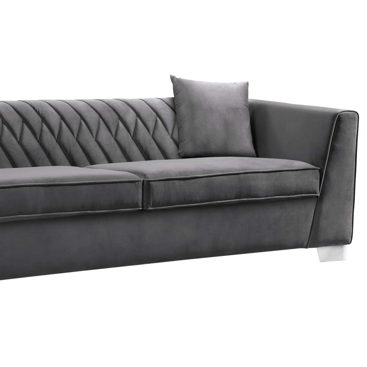 Cambridge Contemporary Sofa in Brushed Stainless Steel and Blue Velvet By Armen Living | Sofas |  Modishstore  - 10