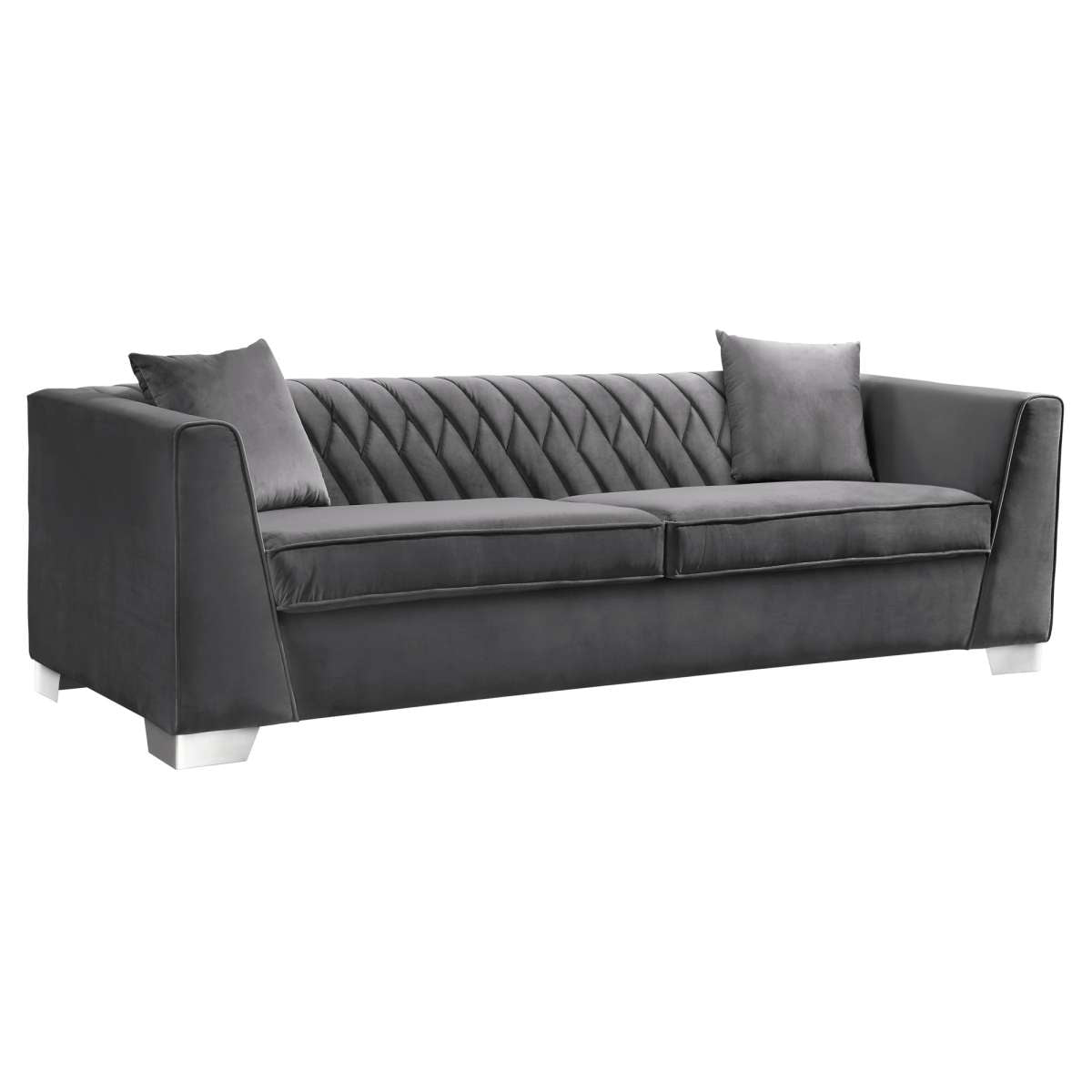 Cambridge Contemporary Sofa in Brushed Stainless Steel and Blue Velvet By Armen Living | Sofas |  Modishstore  - 9