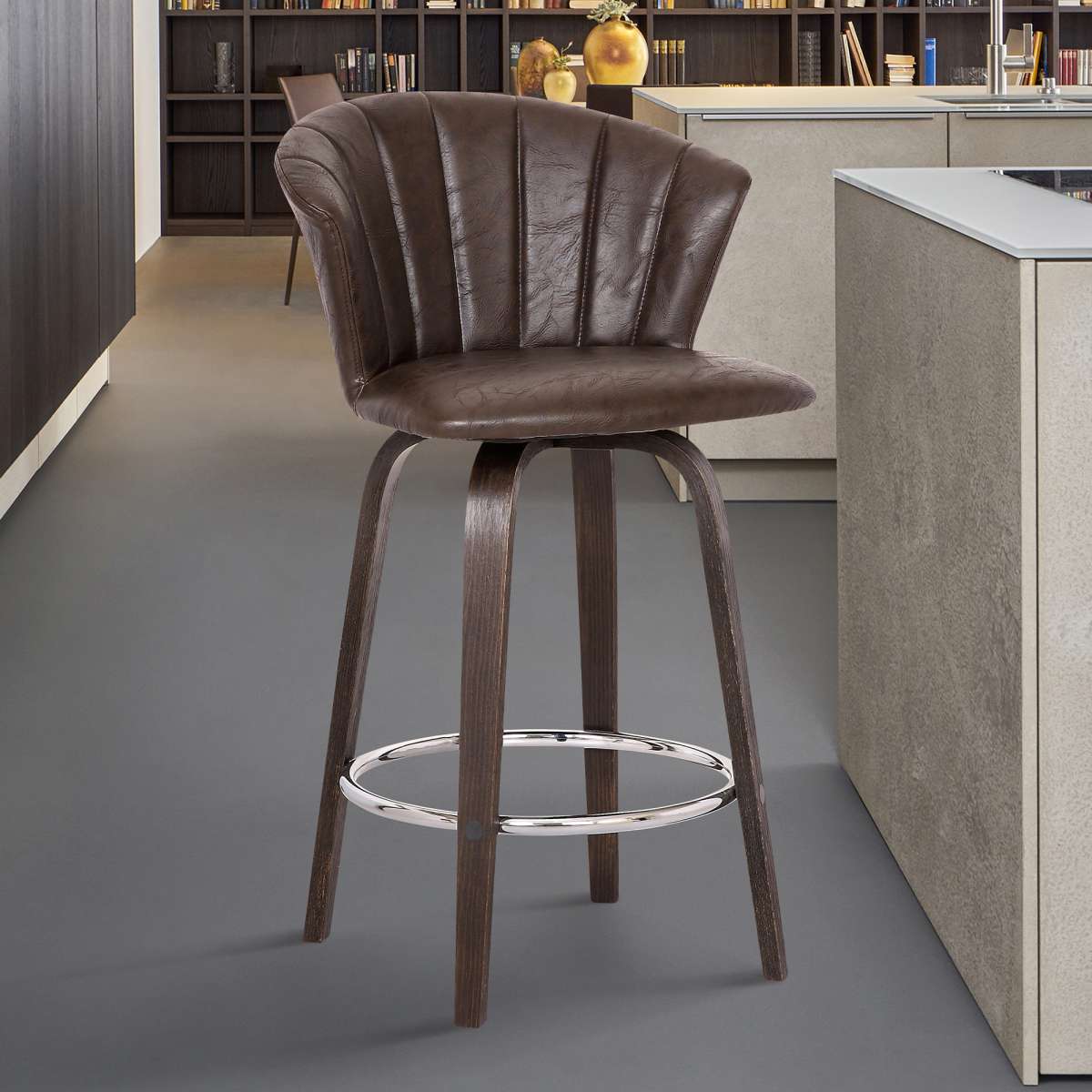 Connie 26" Modern Brown Faux Leather Bar Stool By Armen Living | Bar Stools | Modishstore