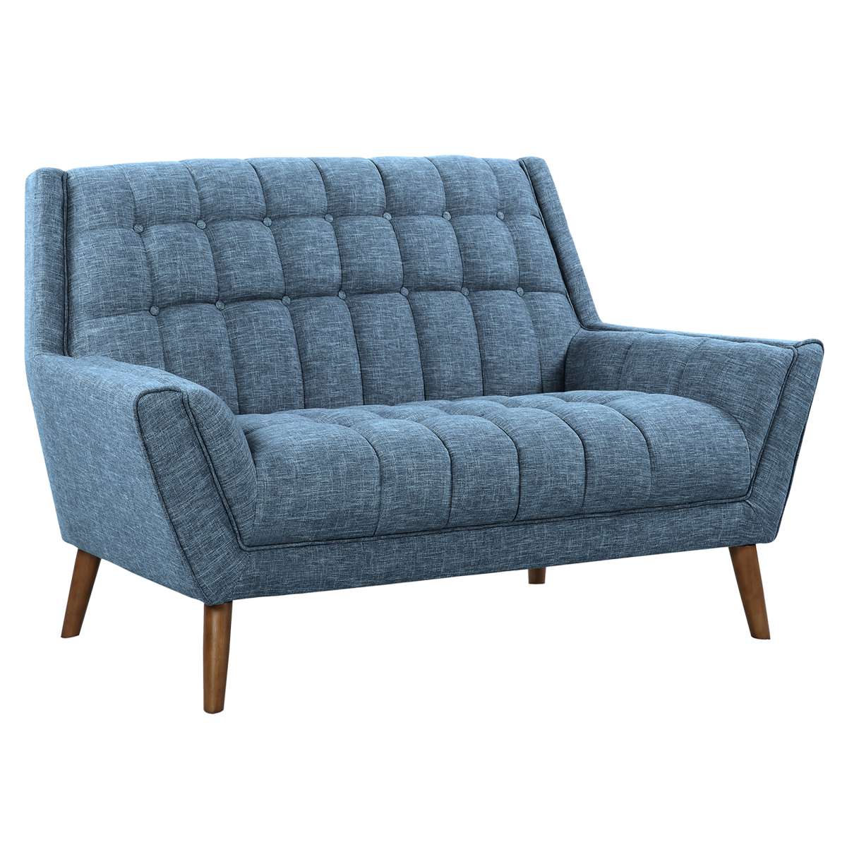 Cobra Mid-Century Modern Loveseat in Blue Linen and Walnut Legs By Armen Living | Loveseats | Modishstore - 2