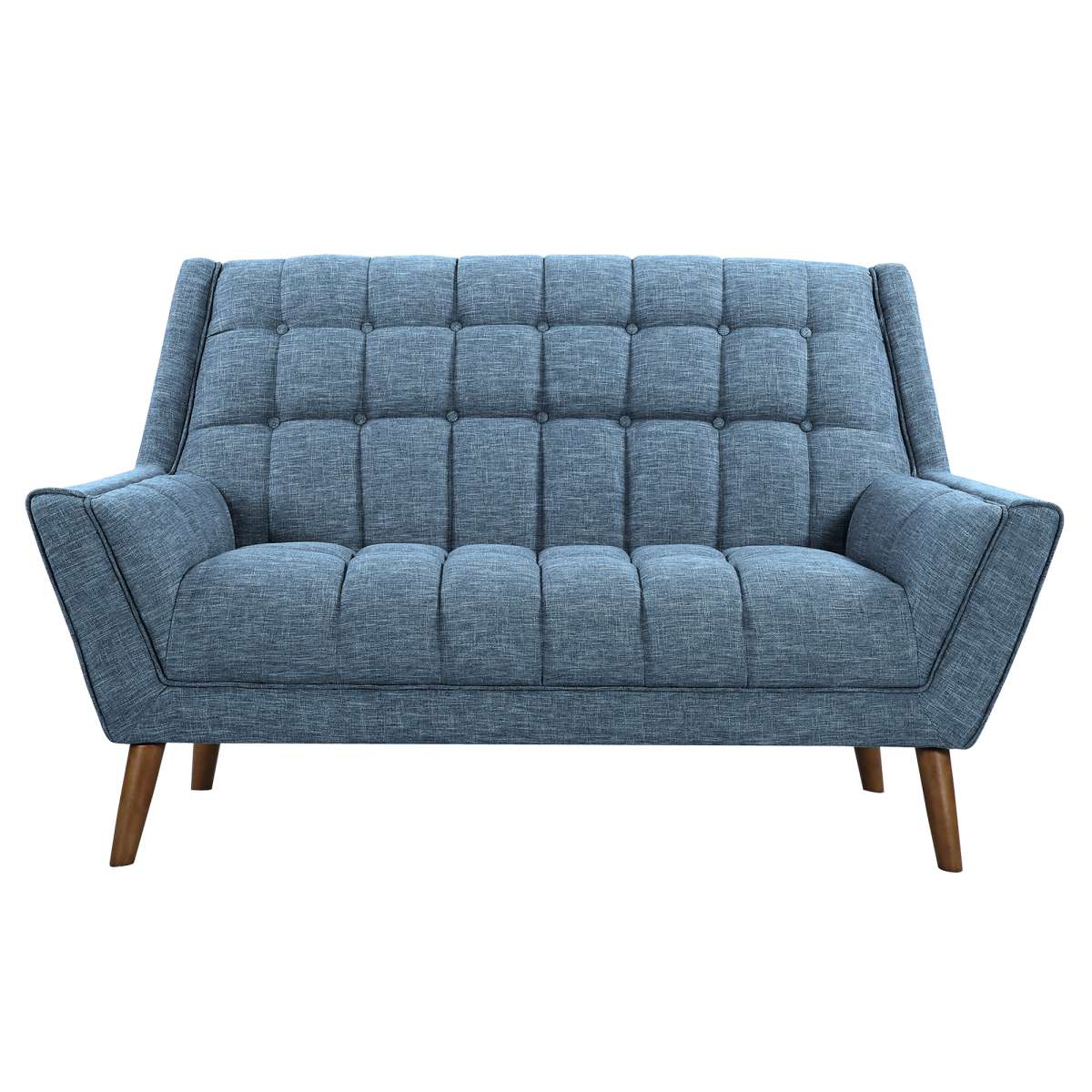 Cobra Mid-Century Modern Loveseat in Blue Linen and Walnut Legs By Armen Living | Loveseats | Modishstore - 3