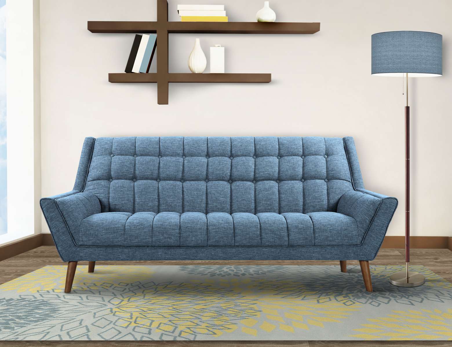 Cobra Mid-Century Modern Sofa in Blue Linen and Walnut Legs By Armen Living | Sofas |  Modishstore 