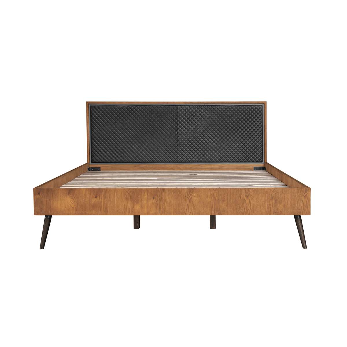 Coco Rustic Oak Wood Upholstered Faux Leather King Platform Bed By Armen Living | Beds | Modishstore