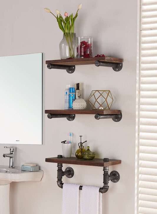 20" Conrad Industrial Pine Wood Floating Wall Shelf in Gray and Walnut Finish By Armen Living | Wall Shelf | Modishstore