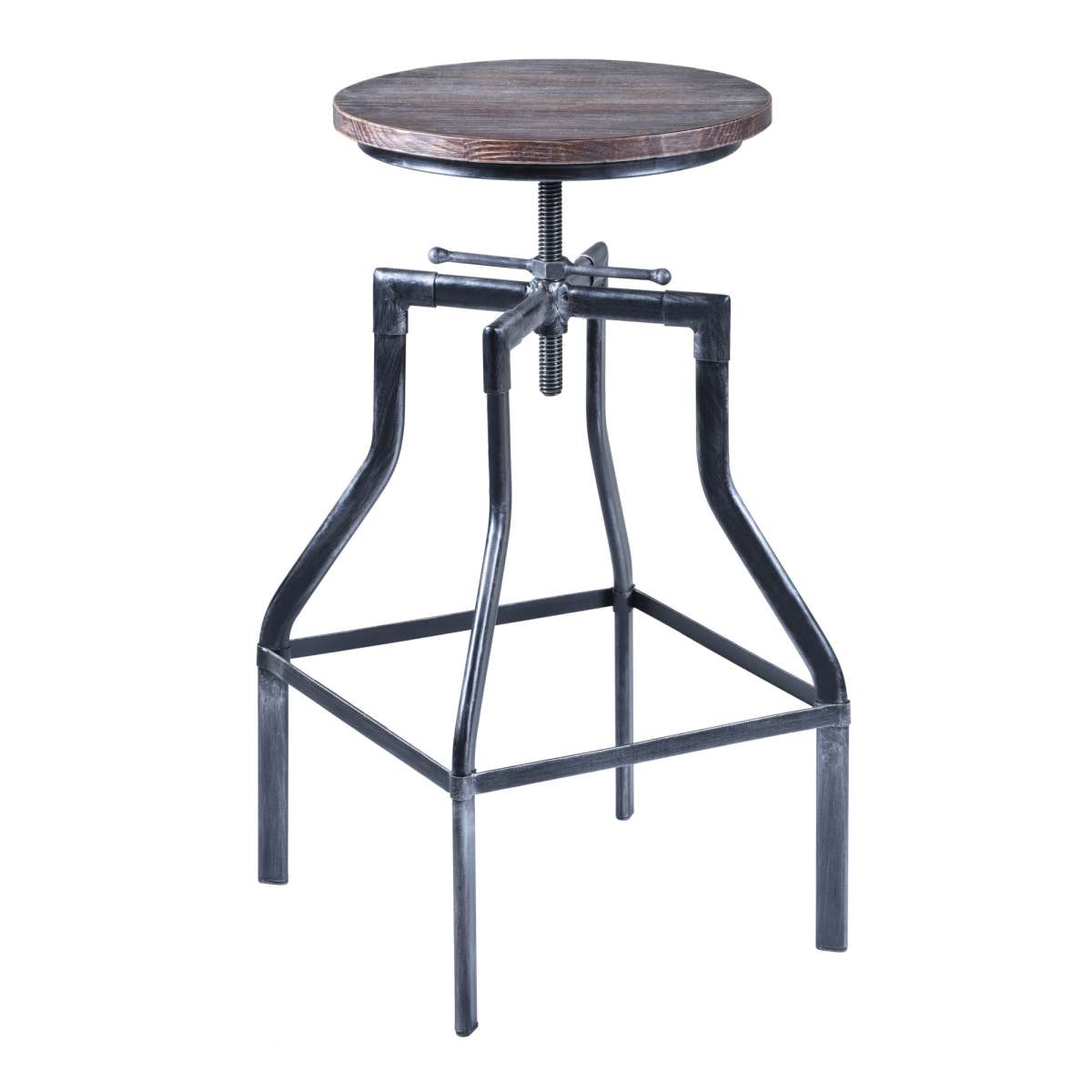 Concord Adjustable Barstool in Industrial Gray Finish with Pine Wood Seat By Armen Living | Bar Stools | Modishstore - 2