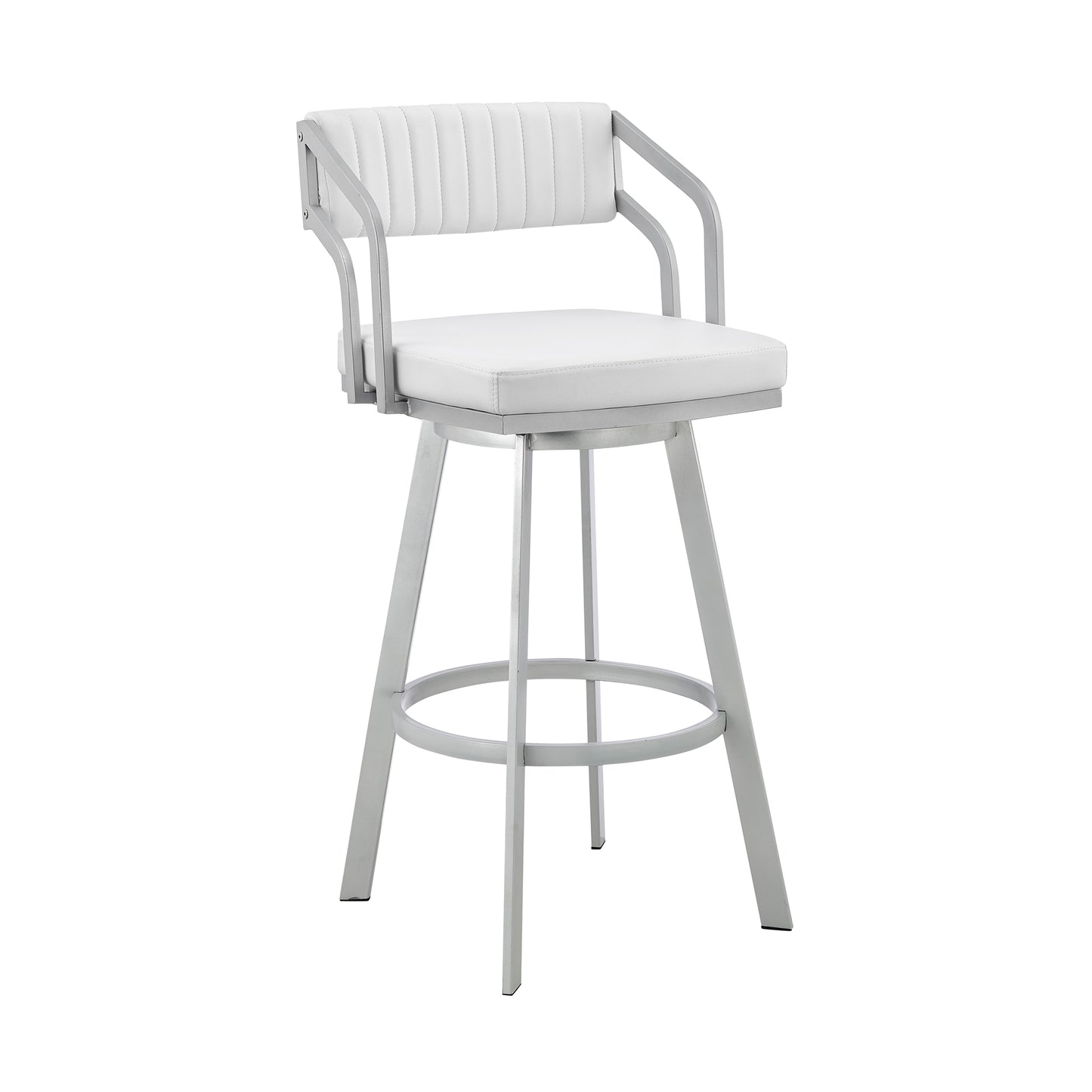 Capri 26" Swivel White Faux Leather and Silver Metal Bar Stool By Armen Living | Bar Stools | Modishstore - 2