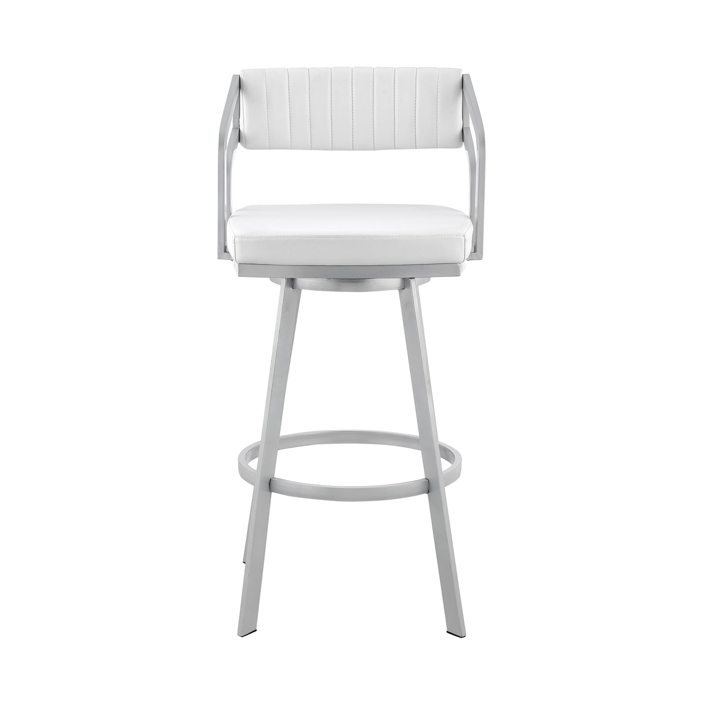 Capri 26" Swivel White Faux Leather and Silver Metal Bar Stool By Armen Living | Bar Stools | Modishstore - 3