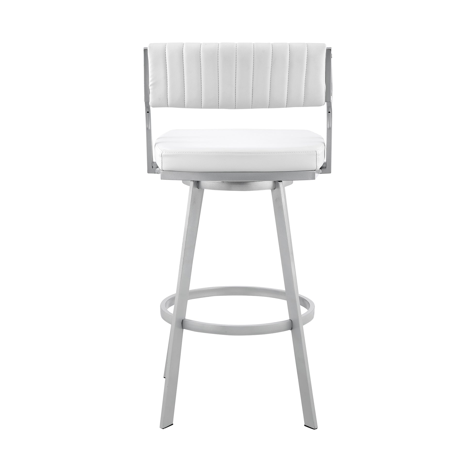 Capri 26" Swivel White Faux Leather and Silver Metal Bar Stool By Armen Living | Bar Stools | Modishstore - 6