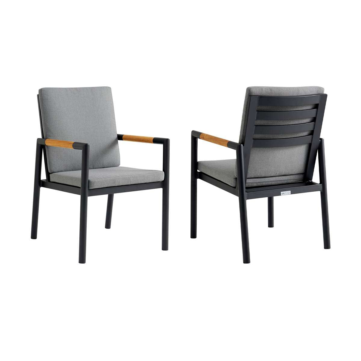 Crown Black Aluminum and Teak Outdoor Dining Chair with Dark Gray Fabric - Set of 2 By Armen Living | Outdoor Chairs |  Modishstore  - 2