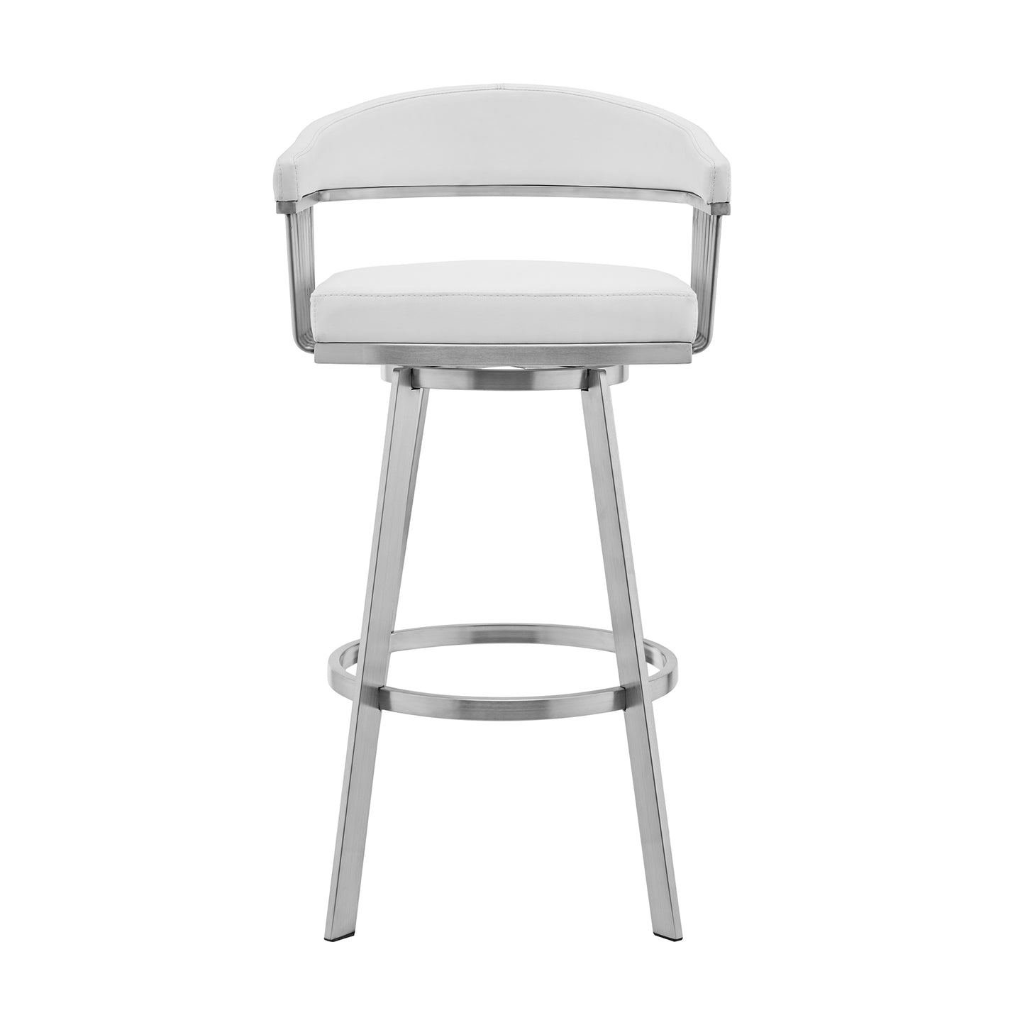 Chelsea 30" White Faux Leather and Brushed Stainless Steel Swivel Bar Stool By Armen Living | Bar Stools | Modishstore - 3