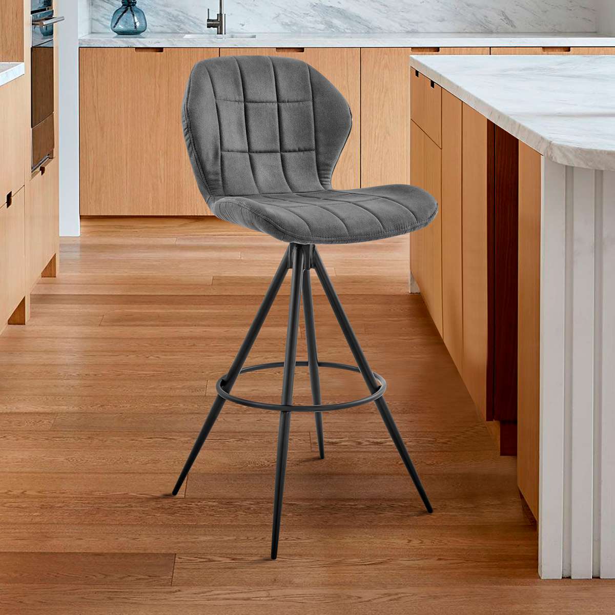 Catalina 26" Counter Height Bar Stool in Charcoal Fabric and Black Finish By Armen Living | Bar Stools | Modishstore - 2