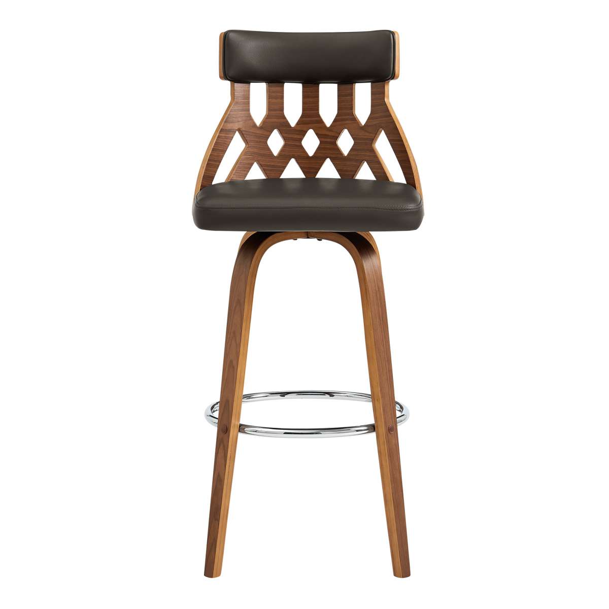 Crux 26" Swivel Counter Stool in Brown Faux Leather and Walnut Wood By Armen Living | Bar Stools | Modishstore - 2