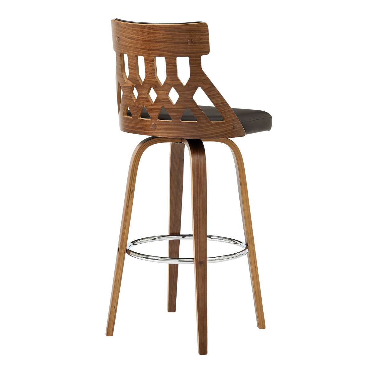 Crux 30" Swivel Bar Stool in Brown Faux Leather and Walnut Wood By Armen Living | Bar Stools | Modishstore - 3