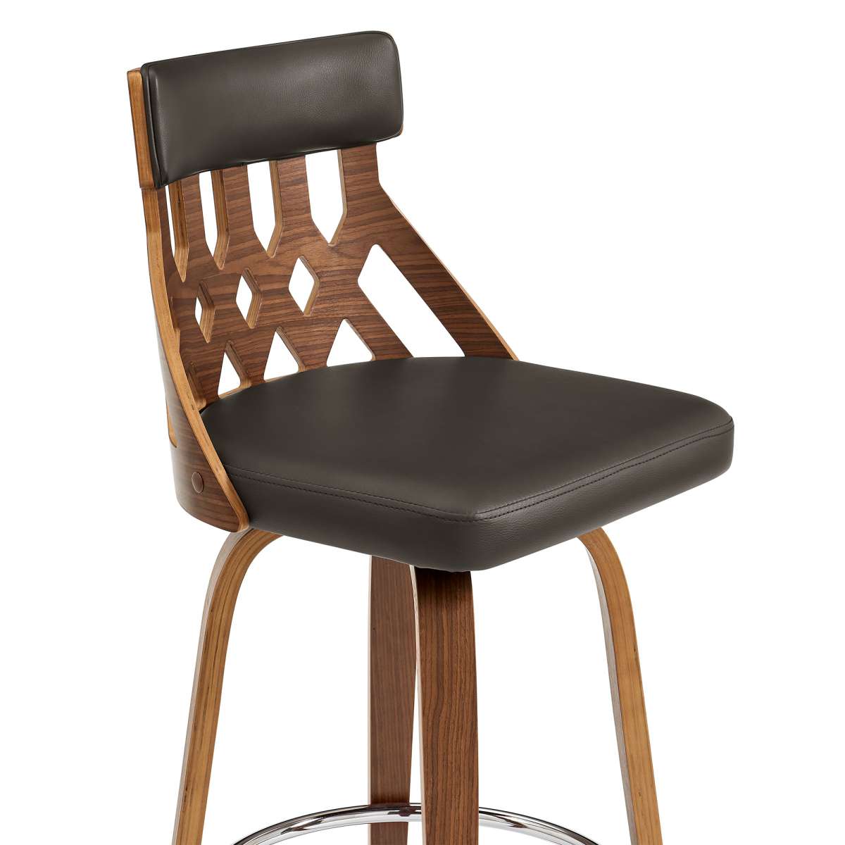 Crux 30" Swivel Bar Stool in Brown Faux Leather and Walnut Wood By Armen Living | Bar Stools | Modishstore - 5