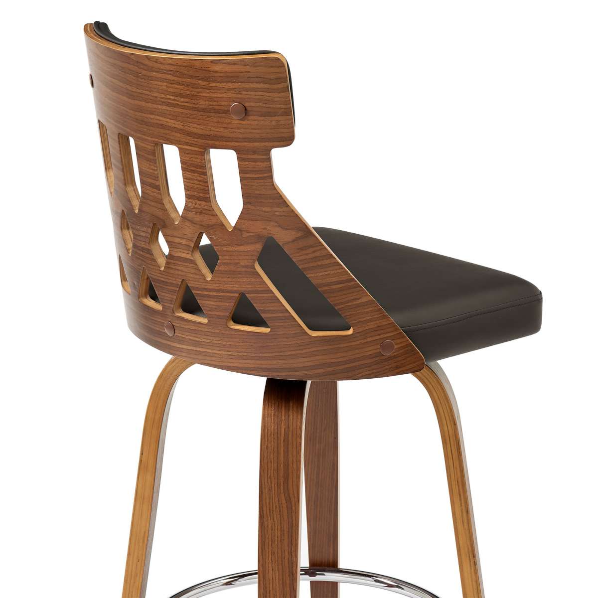 Crux 30" Swivel Bar Stool in Brown Faux Leather and Walnut Wood By Armen Living | Bar Stools | Modishstore - 6